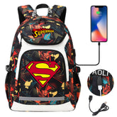 Superman Superhero USB Charging Backpack School NoteBook Laptop Travel Bags